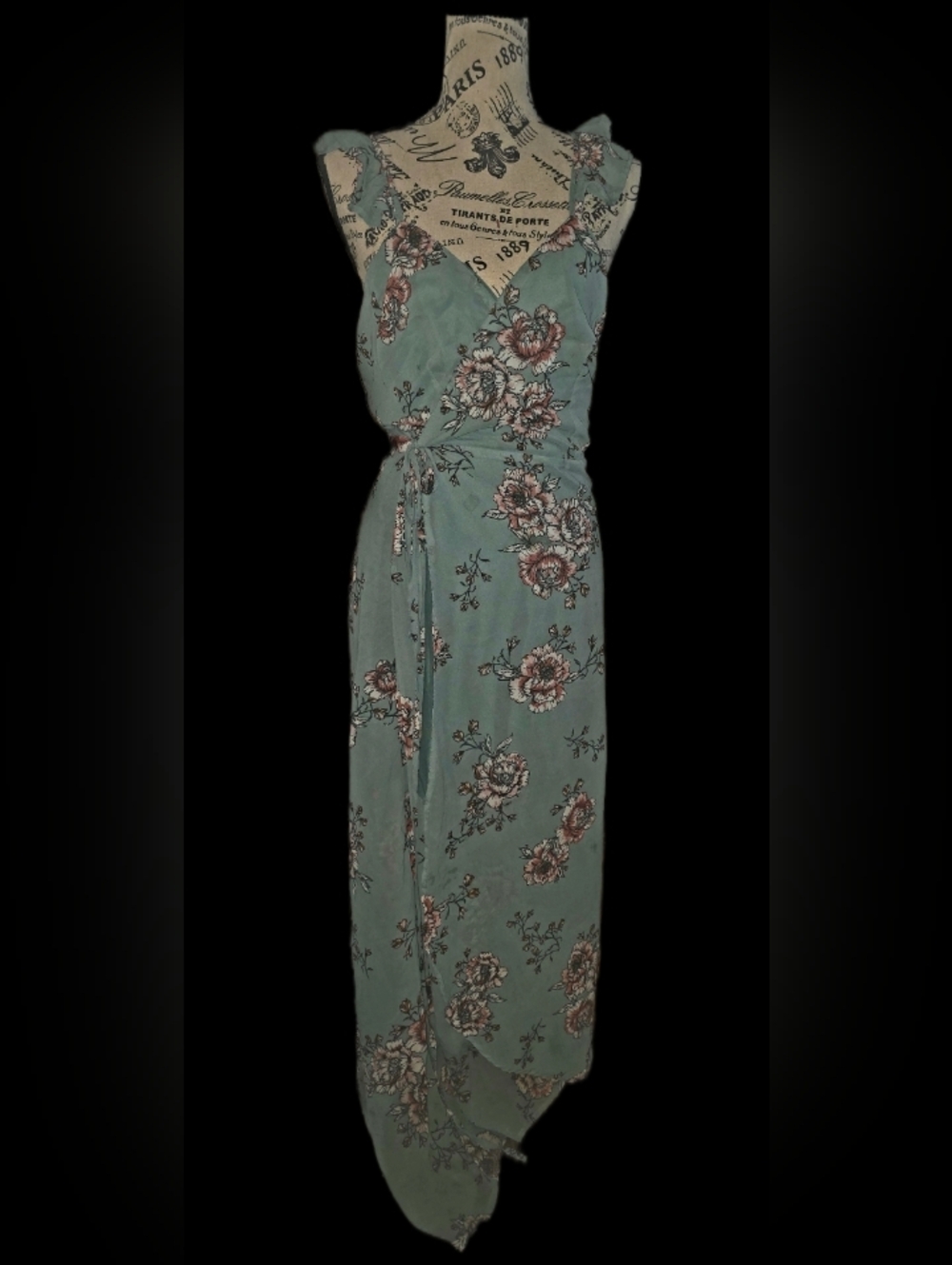 JAPNA FLORal Wrap Maxi Dress in Sage Green. Size L